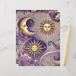 Lila & Guld Boho Celestiala Sol & Måne Scrapbok