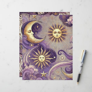 Lila & Guld Boho Celestiala Sol & Måne Scrapbok