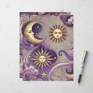 Lila & Guld Boho Celestiala Sol & Måne Scrapbok