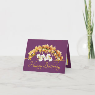 Lila Guld Bouquet Orchids Lilies Grattis på födels Kort