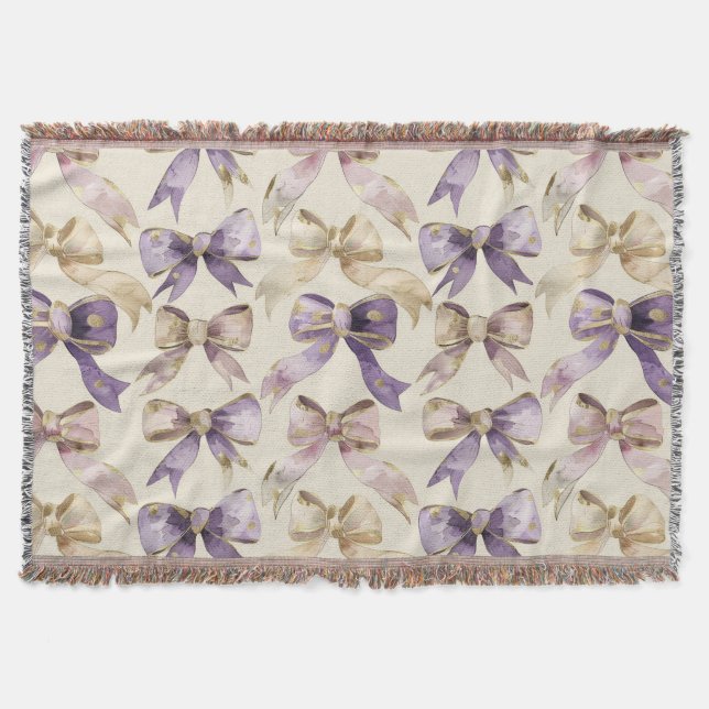 Lila Guld Bows Birthday Filt (Framsidan)