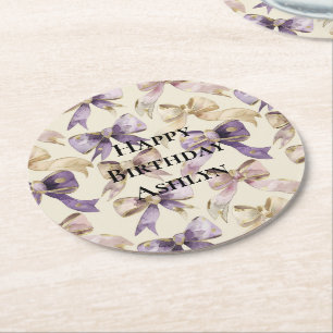 Lila Guld Bows Birthday Underlägg Papper Rund