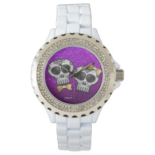 Lila Guld Bröllop Valentine Sugar Skull Armbandsur