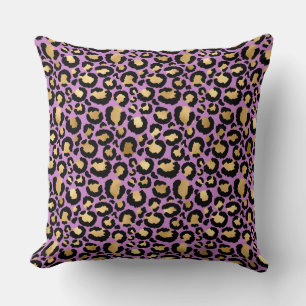 Lila Guld/Brun Guld Leopard Reversible Pillow Kudde