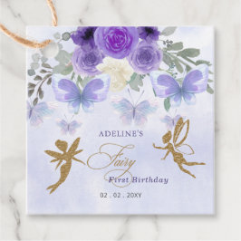 Lila Guld Butterflies Fairy First Birday Gåvor Etiketter
