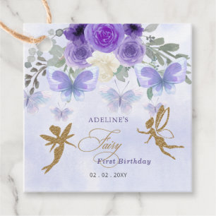 Lila Guld Butterflies Fairy First Birday Gåvor Etiketter