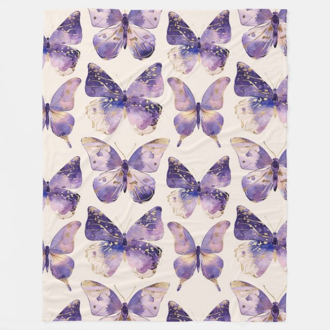 Lila Guld Butterflies Fleecefilt (Framsidan)