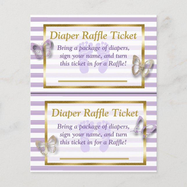 Lila & Guld Butterfly Baby Shower Diaper Raffle Flygblad (Framsidan)