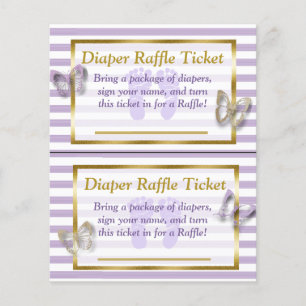 Lila & Guld Butterfly Baby Shower Diaper Raffle Flygblad