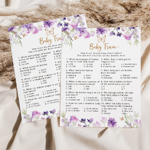 Lila guld butterfly Baby trivia babyduschspel för