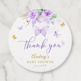 Lila Guld Butterfly Blommigt Baby Shower Gåvor Etiketter