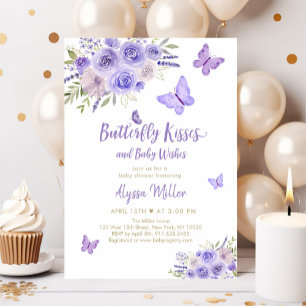 Lila Guld Butterfly Blommigt Baby Shower Inbjudningar