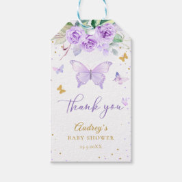 Lila Guld Butterfly Blommigt Baby Shower Presentetikett