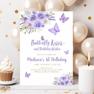 Lila Guld Butterfly Blommigt Birthday Inbjudningar