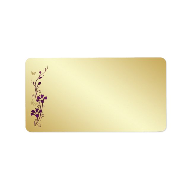 Lila, Guld Butterfly Blommigt Blank Address Label Adressetikett (Framsidan)