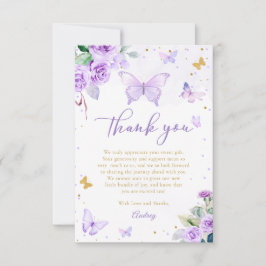 Lila Guld Butterfly Blommigt Girl Baby Shower Tack Kort
