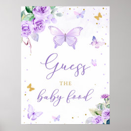 Lila Guld Butterfly Blommigt gissar att Baby mat Poster