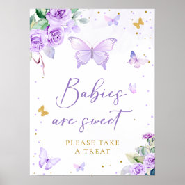 Lila Guld Butterfly Blommigt Spädbarn är sötat Poster
