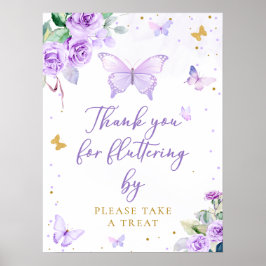 Lila Guld Butterfly Blommigt Ta en behandling Poster