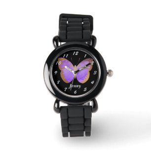 Lila Guld Butterfly Kids Personlig Armbandsur