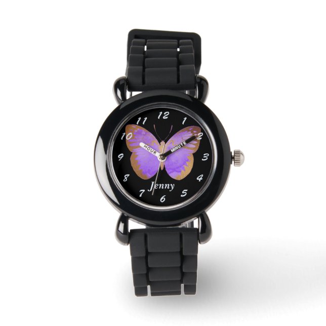 Lila Guld Butterfly Kids Personlig Armbandsur (Framsida)