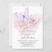 Lila Guld Butterfly Kisses Flicka Baby Shower