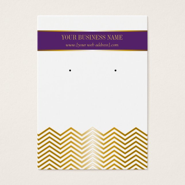 Lila Guld Chevron Anpassningsbar Earring Card Visitkort (Framsidan)