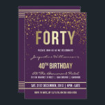 Lila | Guld Confetti 40:e födelsedagen Party Inbjudningar<br><div class="desc">Lila | Guld Konfetti 40:e födelsedagspartiets inbjudningar. Denna formella,  elegant,  trendig,  moderna 40 födelsedagsfest inbjudan är lämplig för manar för kvinnor. Den omfattar guldren linjer,  snyggt,  guthärdare vid fodral och sofistikerad faux guld-folie på royalets lila med duschar med gnistrande,  skakande guld konfetti och party-strömmare.</div>