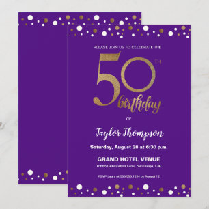 Lila Guld Confetti 50:e födelsedagsfestens Anpassn Inbjudningar