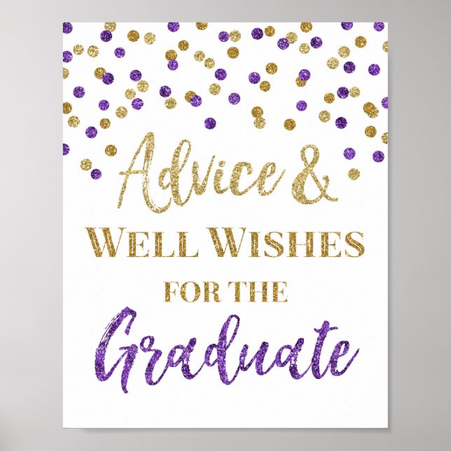 Lila Guld Confetti Advice for Student Sign Poster (Framsidan)