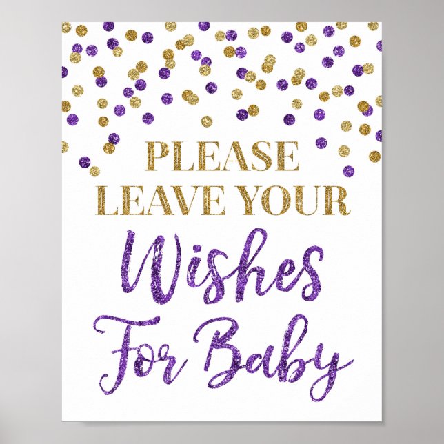 Lila Guld Confetti Baby Shower Önskemål för Baby Poster (Framsidan)