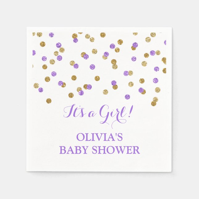 Lila Guld Confetti Baby Shower Pappersservett (Framsidan)