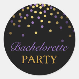 Lila & Guld Confetti Bachelorette Sticker Runt Klistermärke