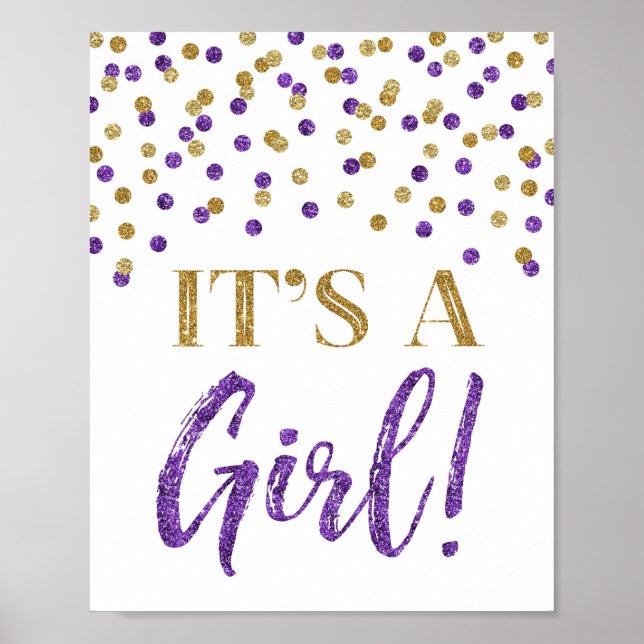Lila Guld Confetti Det är ett flickbabyskylt Poster (Framsidan)