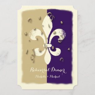 Lila Guld confetti Fleur de Lis-inbjudan Inbjudningar