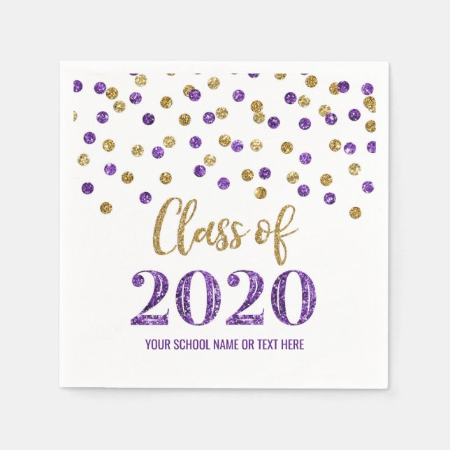 Lila Guld Confetti-klass 2020 Studenten Pappersservett (Framsidan)