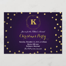 Lila Guld Confetti Monogram jul Party Inbjudningar