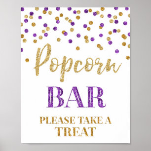 Lila Guld Confetti Popcorn Pub-tecken Poster