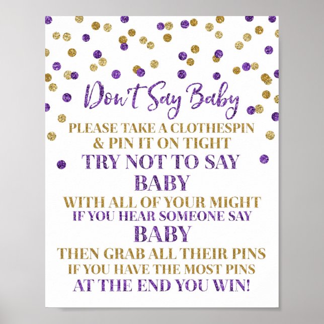 Lila Guld Confetti Säg inte Baby-spelsignatur Poster (Framsidan)