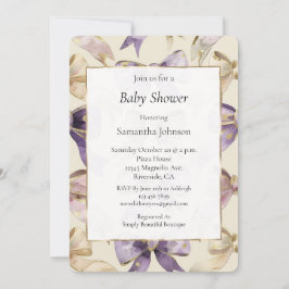 Lila Guld Cream Bows Baby Shower Inbjudningar