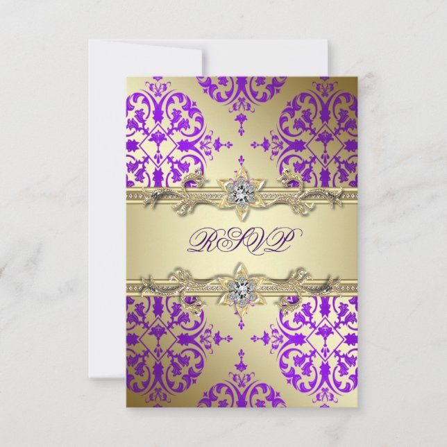 Lila Guld Damask Lila Party OSA Kort (Framsida)