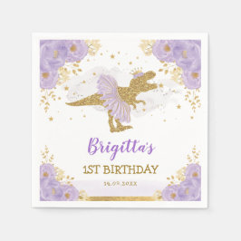 Lila Guld Dinosaur Ballerina Födelsedagsfest Pappersservett