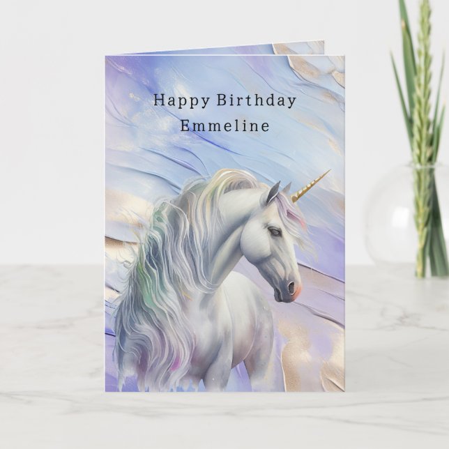 Lila Guld Dröm Enhörning Guld Glitter Kort (Framsida)