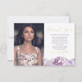 Lila & Guld Elegant Blommigt Photo Quinceañera Tack Kort