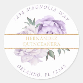 Lila & Guld Elegant Quinceañera Runt Klistermärke