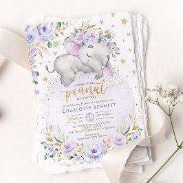Lila Guld Elephant Blommigt Måne Stars Baby Shower Inbjudningar