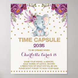 Lila Guld Elephant Time Capsule Birthday-tecken Poster