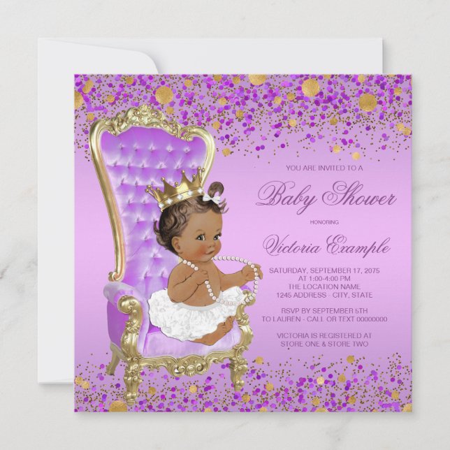 Lila Guld Ethnic Princess Baby Shower Inbjudningar (Framsida)