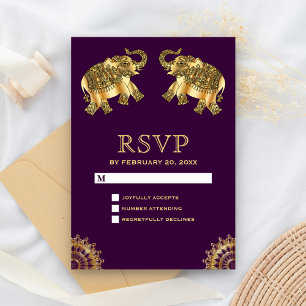Lila Guld Etniska Elefanter Indisk RSVP OSA Kort
