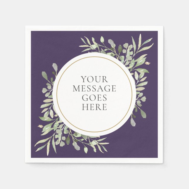 Lila Guld Eukalyptus Grönska Lövverk Pappersservett (Framsidan)